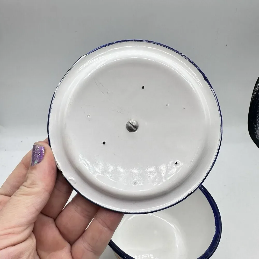 Vintage Mini Floral Enamel Pot Trinket Dish Roses Retro Kitsch Decor - Picture 7 of 13